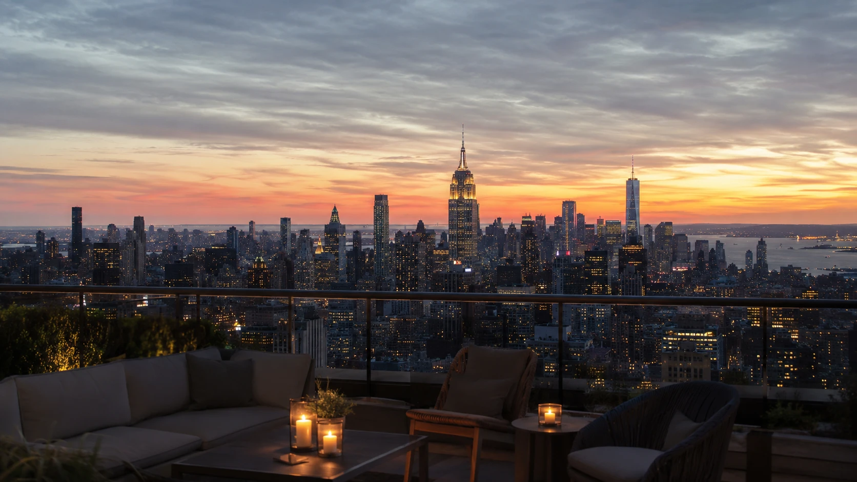 New York skyline at sunset