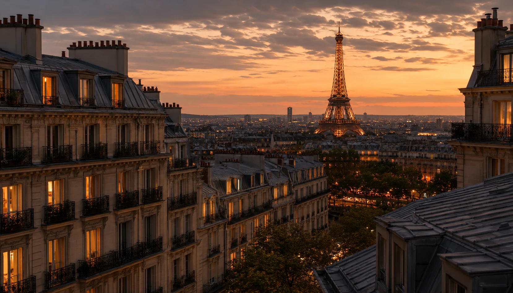 Paris city view at golden hour
