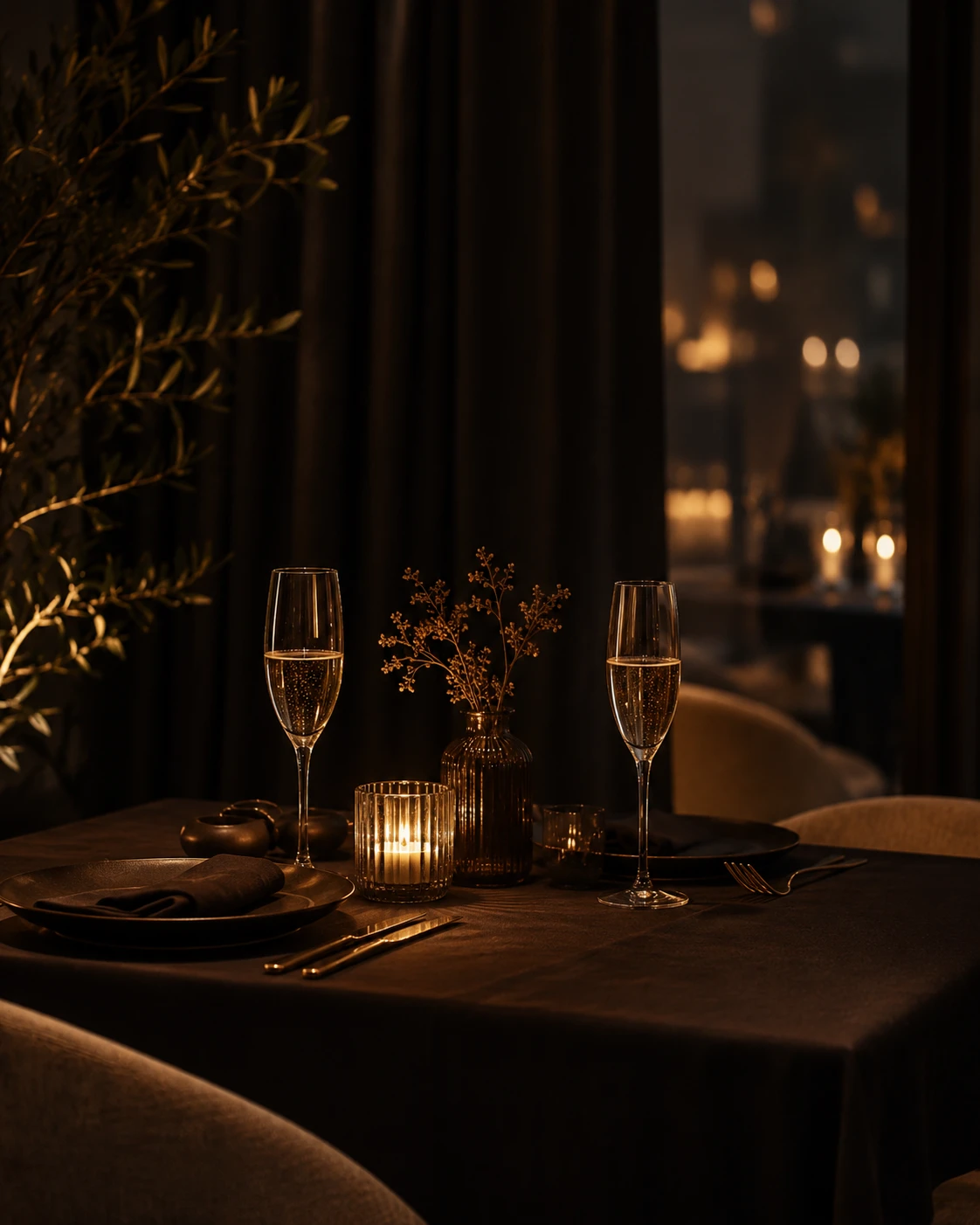 Elegant candlelit private dinner setting